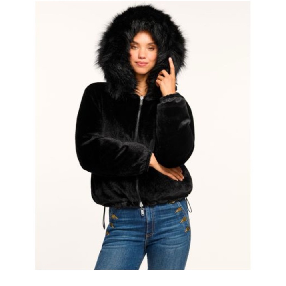 Women's Black Faux Fur Hooded Jacket